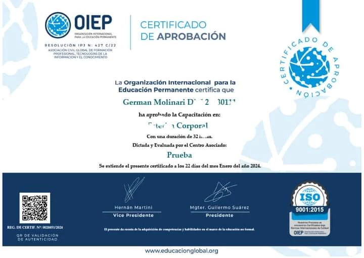 Certificado Organización Internacional de Educación Profesional